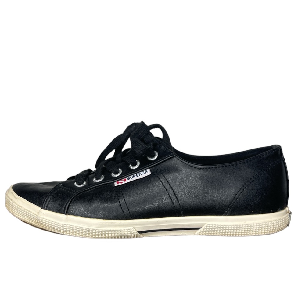 Superga Black Faux Leather Sneakers Unisex Style S00BSG0 Womens Size 8